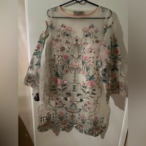 Floral Embroidered Sheer 4 Piece Dress